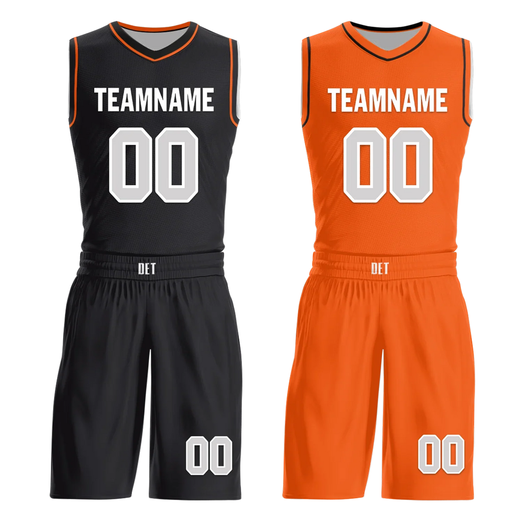 Custom Black Orange Classic Style Reversible Basketball Uniform Personalized COOLMAX BBJR-D017019 - Coolcustomize