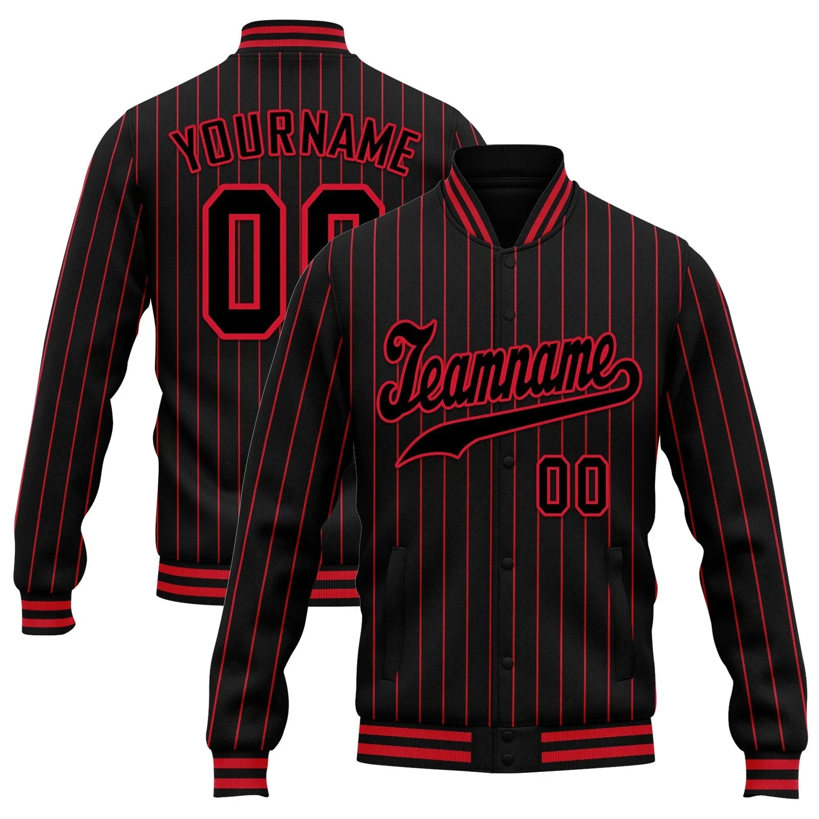 Custom Black Red Stripe Fashion Jacket Bomber Full-Snap Varsity Letterman Personalized Jacket FZ005-D020219-26 - Coolcustomize