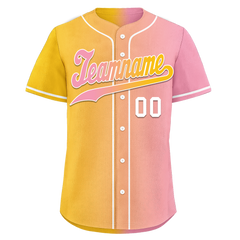 Custom Yellow Pink Gradient Fashion Personalized Authentic Baseball Jersey BSBJ01-D0a7aac