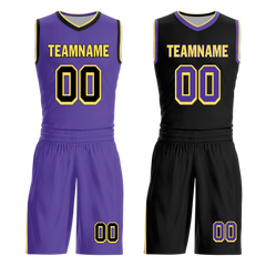 Custom Purple Black Classic Style Reversible Basketball Uniform Personalized COOLMAX BBJR-D017033