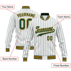 Custom White Forest Green Stripe Fashion Jacket Bomber Full-Snap Varsity Letterman Personalized Jacket FZ005-D020219-5