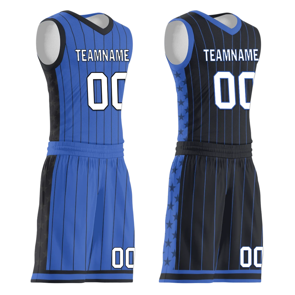 Custom Blue Black Classic Style Reversible Basketball Uniform Personalized COOLMAX BBJR-D017055 - Coolcustomize