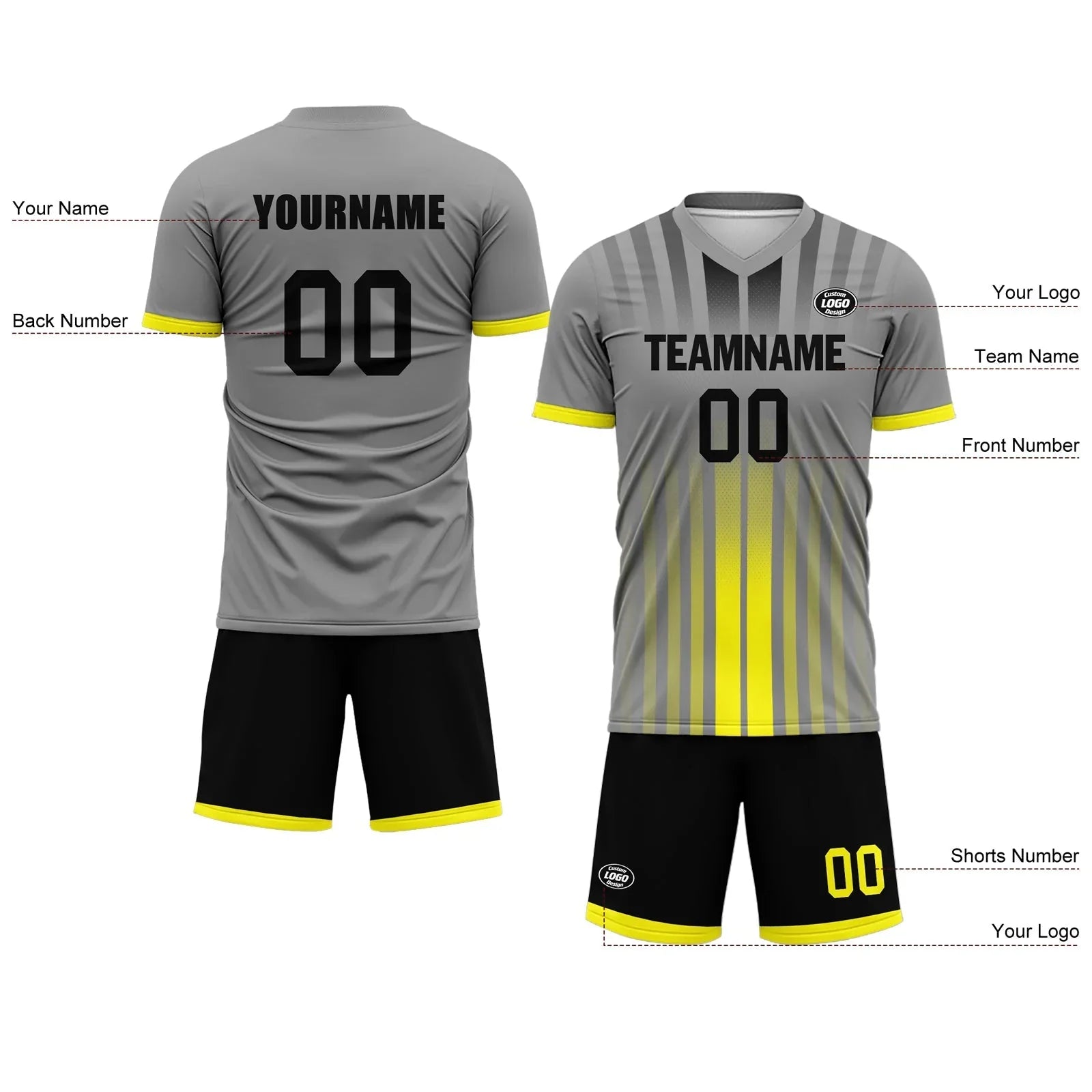Custom Gray Yellow Soccer Sets Jersey Personalized SCJ101-D020131-9 - Coolcustomize