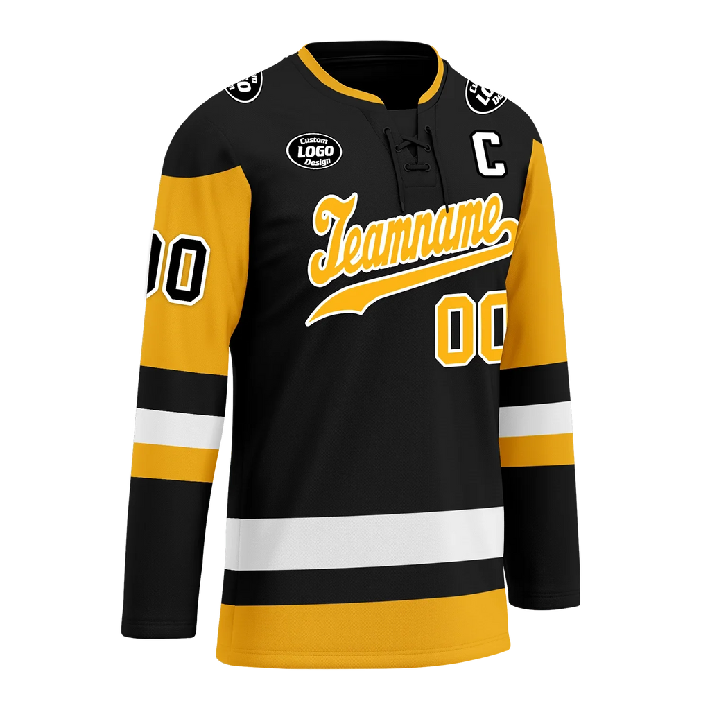 Custom Black Yellow Personalized Hockey Jersey HCKJ01-D0a7009 - Coolcustomize