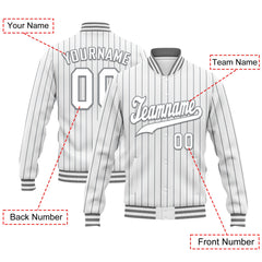 Custom White Gray Stripe Fashion Jacket Bomber Full-Snap Varsity Letterman Personalized Jacket FZ005-D020219-8