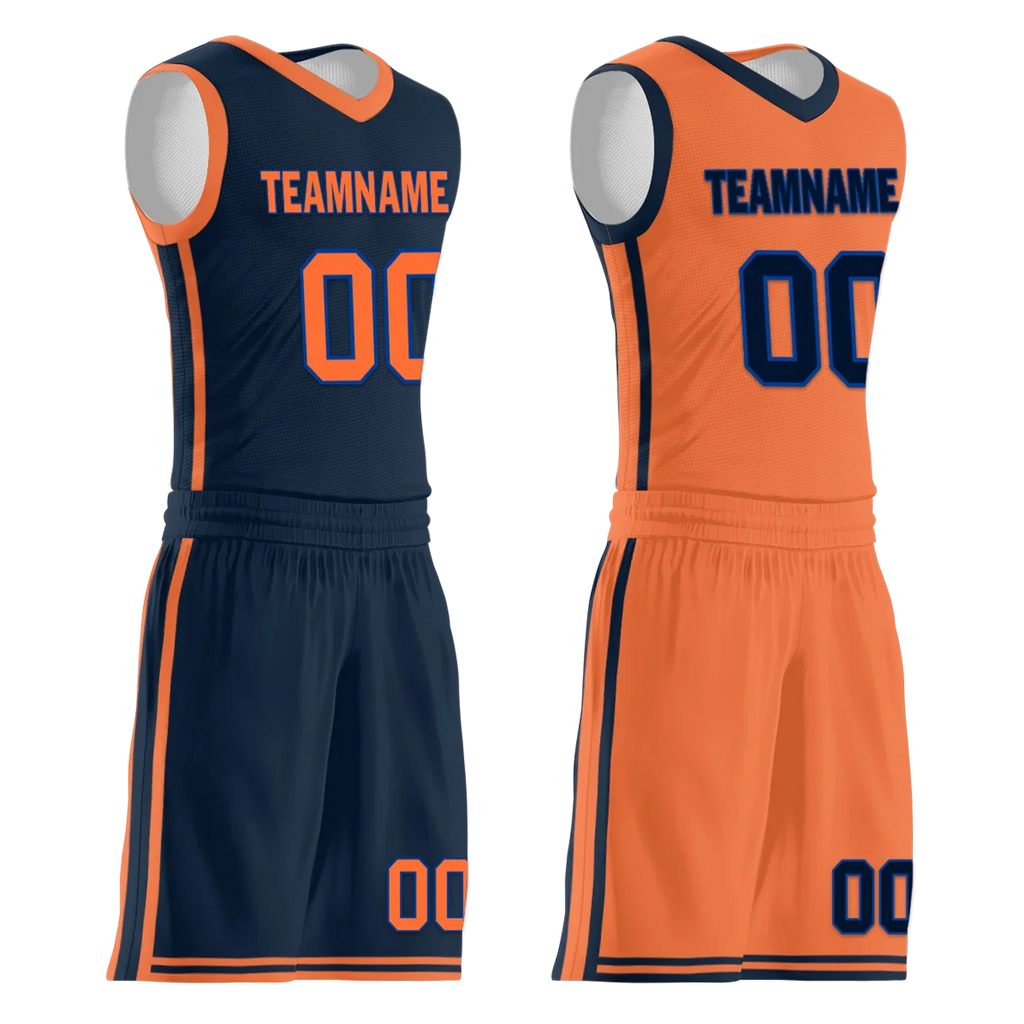 Custom Blue Orange Classic Style Reversible Basketball Uniform Personalized COOLMAX BBJR-D017015 - Coolcustomize