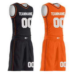 Custom Black Orange Classic Style Reversible Basketball Uniform Personalized COOLMAX BBJR-D017019