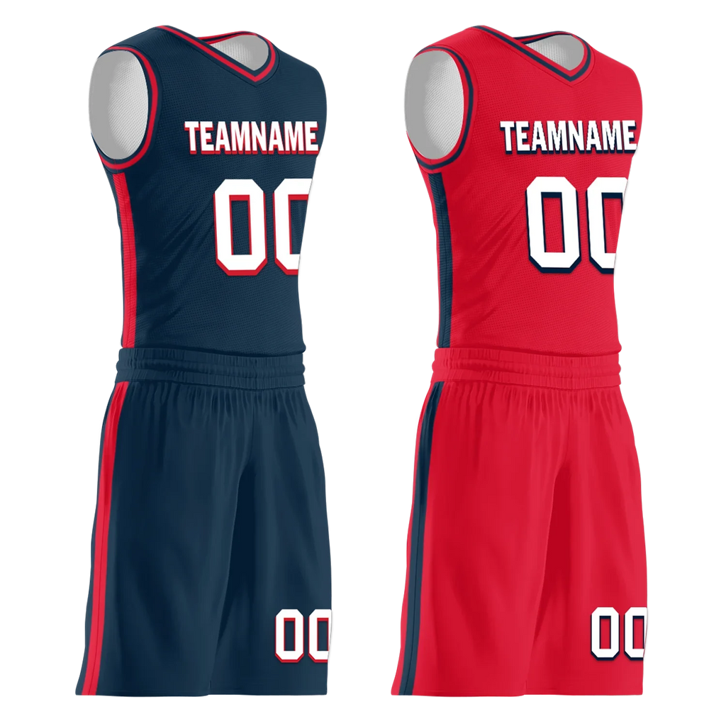 Custom Blue Red Classic Style Reversible Basketball Uniform Personalized COOLMAX BBJR-D017021 - Coolcustomize