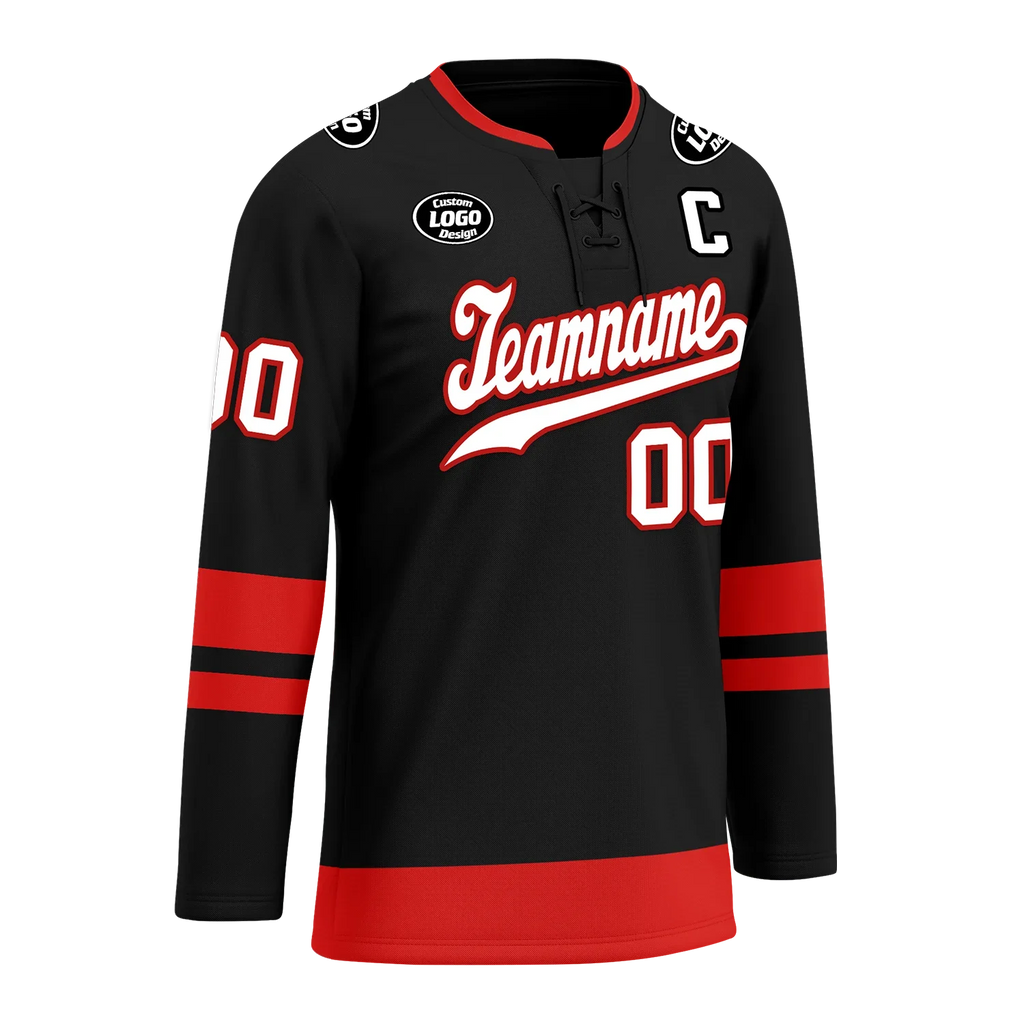 Custom Black Red Personalized Hockey Jersey HCKJ01-D0a700b - Coolcustomize