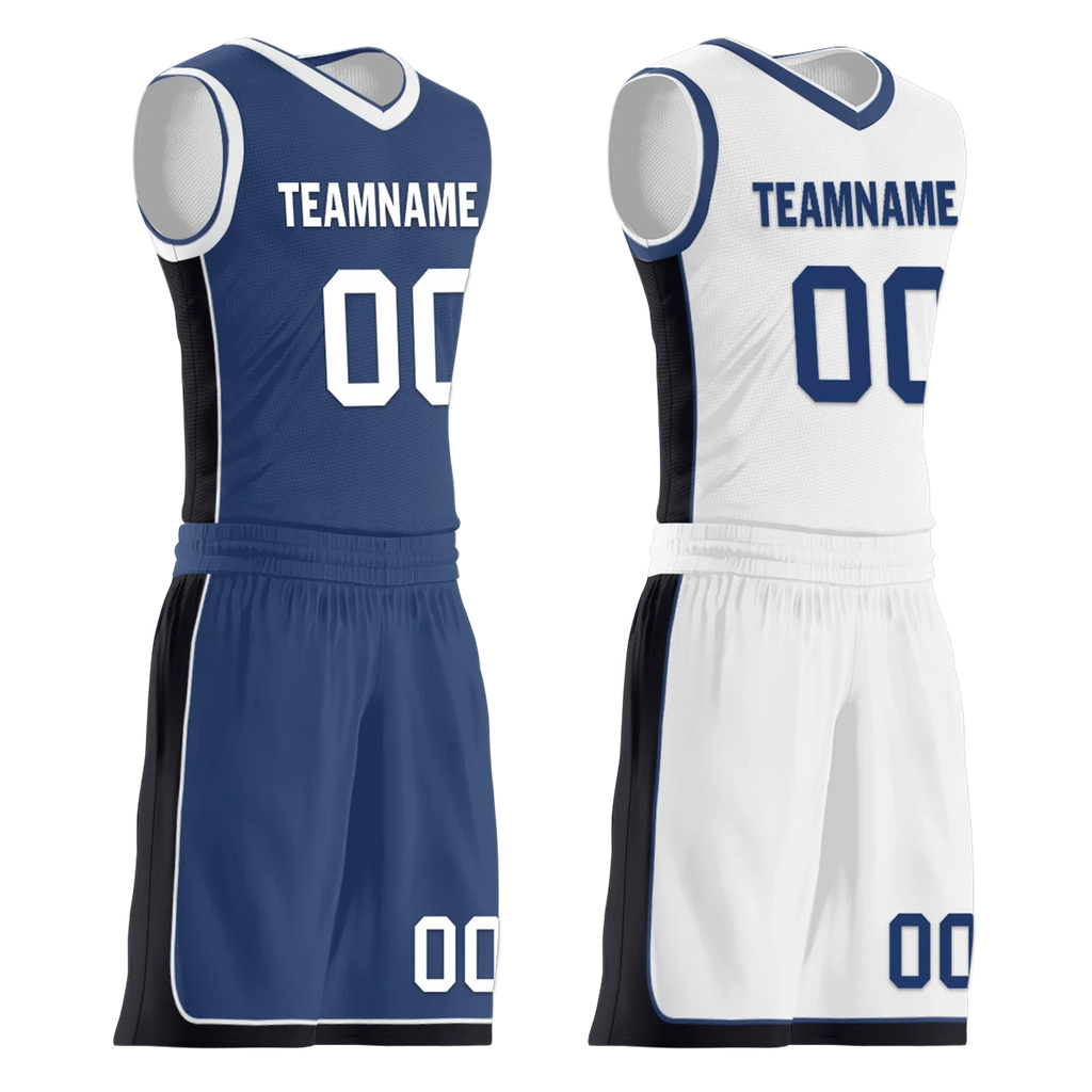 Custom Blue White Classic Style Reversible Basketball Uniform Personalized COOLMAX BBJR-D017053 - Coolcustomize