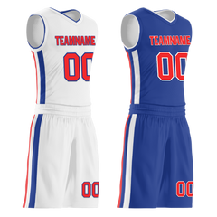 Custom White Blue Classic Style Reversible Basketball Uniform Personalized Ordinary BBJR-D017020