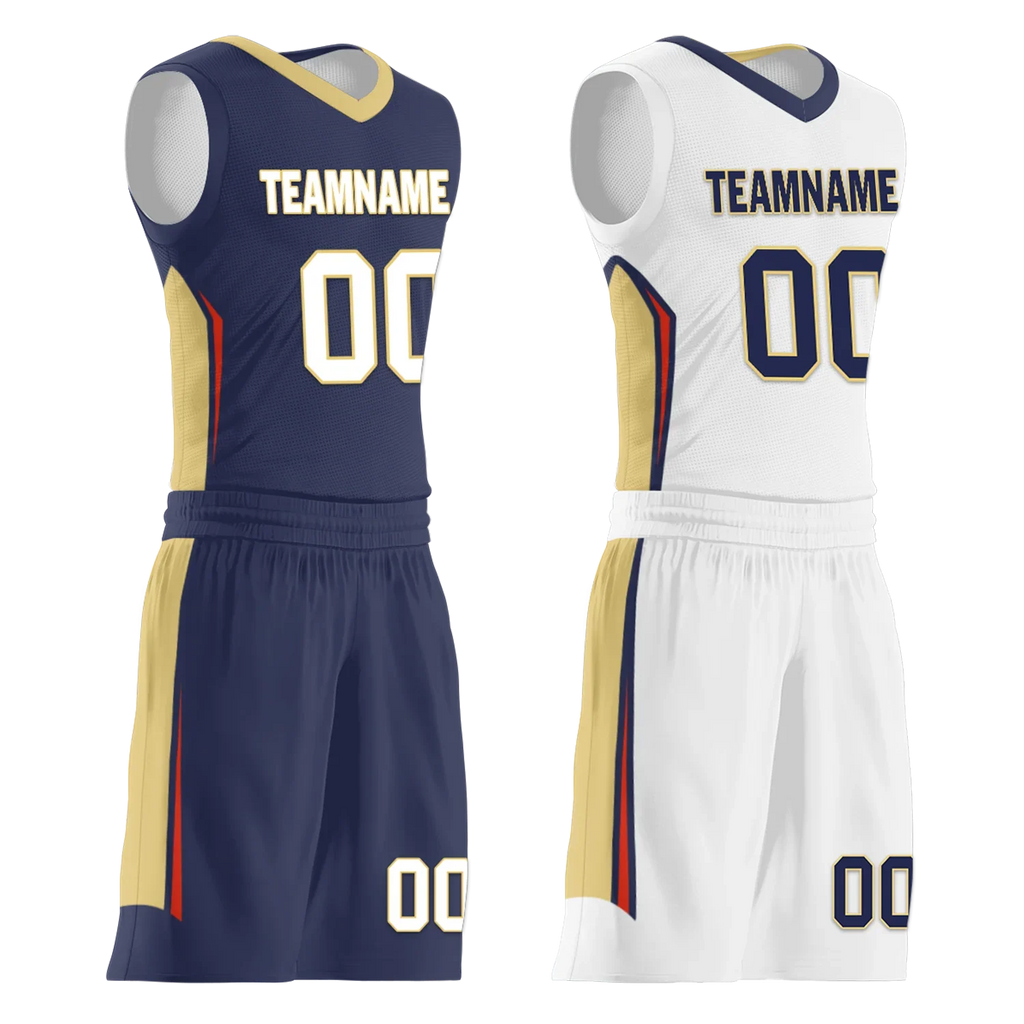 Custom Blue White Classic Style Reversible Basketball Uniform Personalized COOLMAX BBJR-D017050 - Coolcustomize