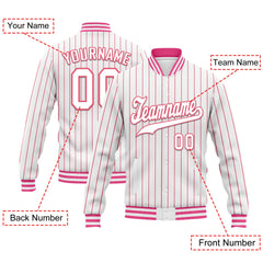 Custom White Pink Stripe Fashion Jacket Bomber Full-Snap Varsity Letterman Personalized Jacket FZ005-D020219-6