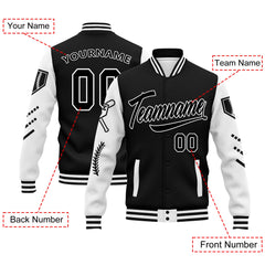 Custom Black White Raglan Sleeves Jacket Bomber Full-Snap Varsity Letterman Personalized Jacket FZ005-D023002-8