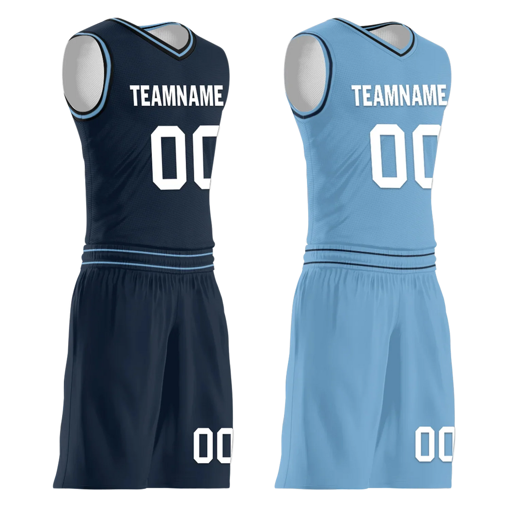 Custom Blue Classic Style Reversible Basketball Uniform Personalized COOLMAX BBJR-D017032 - Coolcustomize