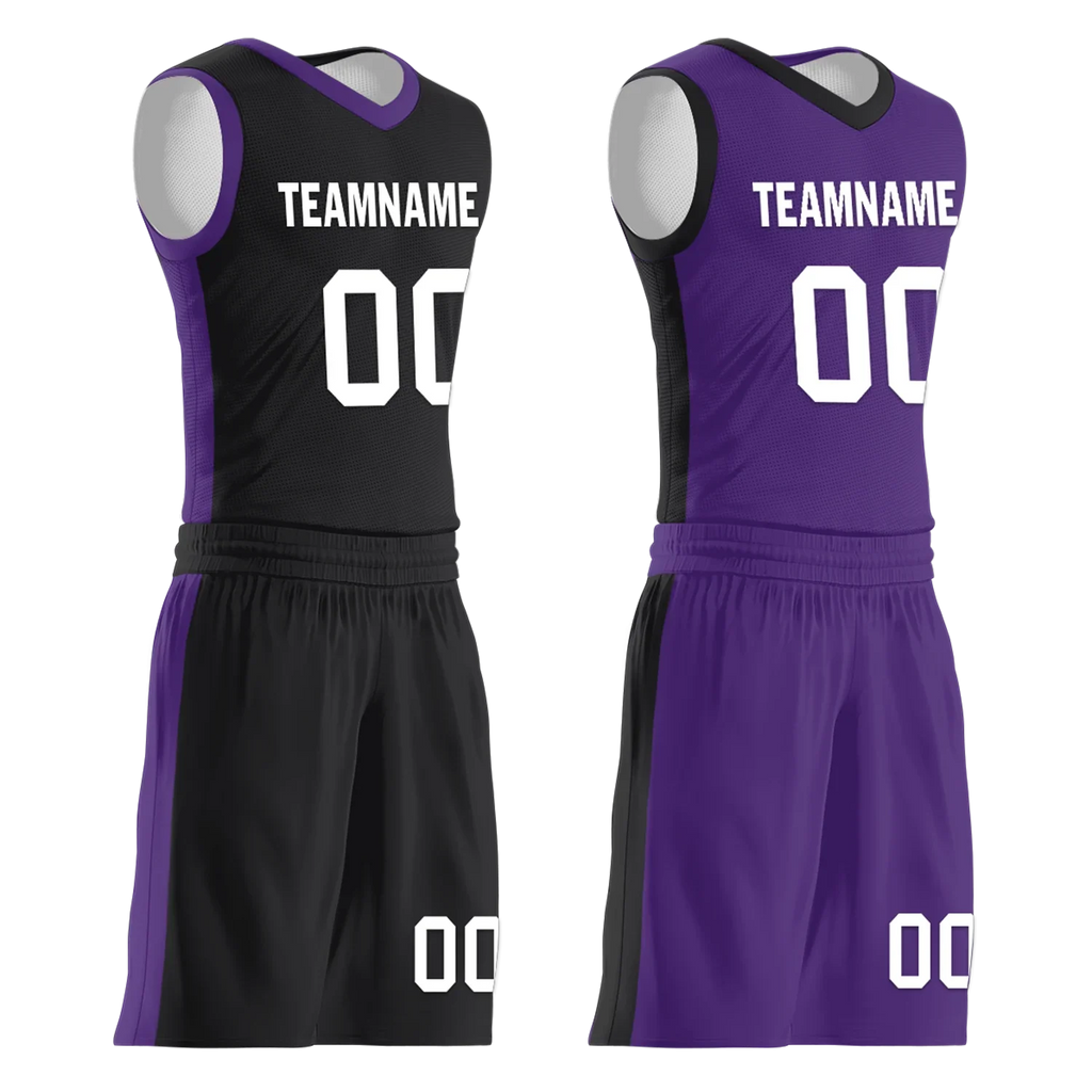 Custom Black Purple Classic Style Reversible Basketball Uniform Personalized Ordinary BBJR-D017035 - Coolcustomize