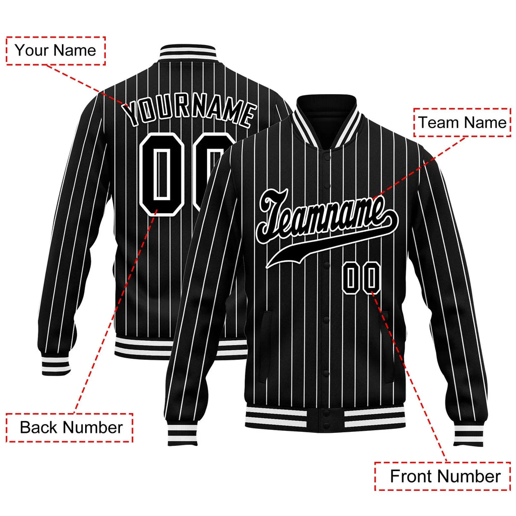 Custom Black White Stripe Fashion Jacket Bomber Full-Snap Varsity Letterman Personalized Jacket FZ005-D020219-1 - Coolcustomize