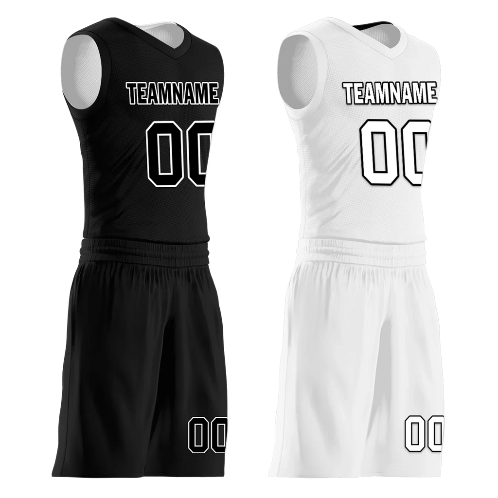 Custom Black White Classic Style Reversible Basketball Uniform Personalized COOLMAX BBJR-D017007 - Coolcustomize