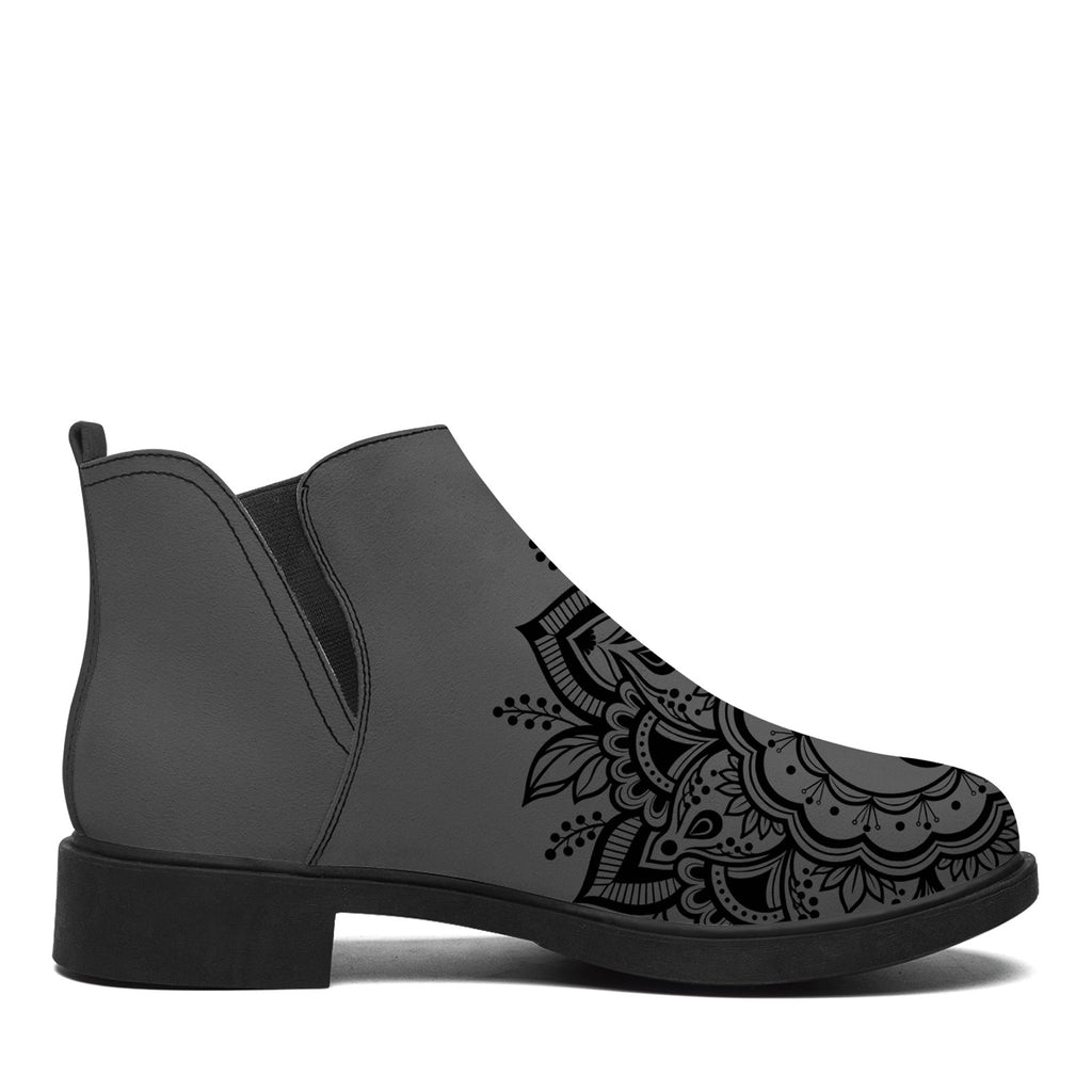 Personalized Boho Yin Yang Flower Chelsea Ankle Boots – Spiritual Zen Boots, Custom Gift for Yoga Lovers