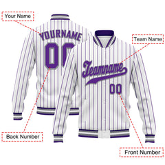 Custom White Purple Stripe Fashion Jacket Bomber Full-Snap Varsity Letterman Personalized Jacket FZ005-D020219-15