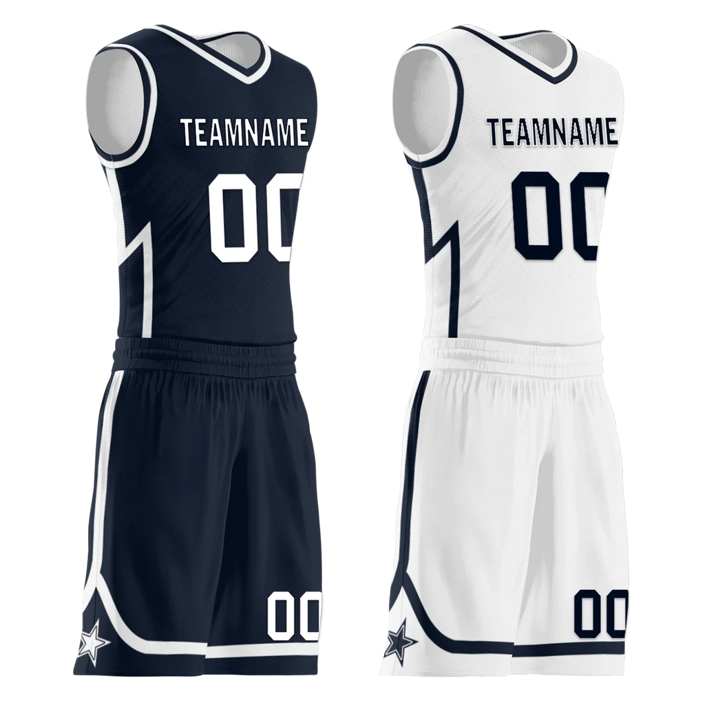 Custom Blue White Classic Style Reversible Basketball Uniform Personalized COOLMAX BBJR-D017056 - Coolcustomize