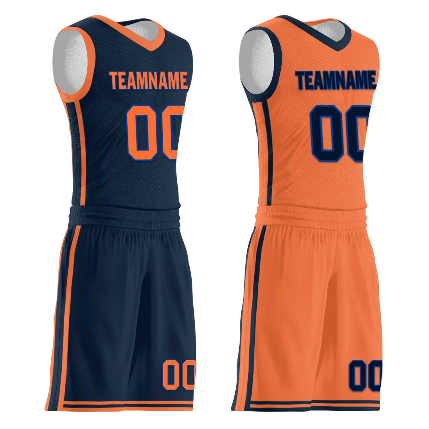 Custom Blue Orange Classic Style Reversible Basketball Uniform Personalized Ordinary BBJR-D017015 - Coolcustomize