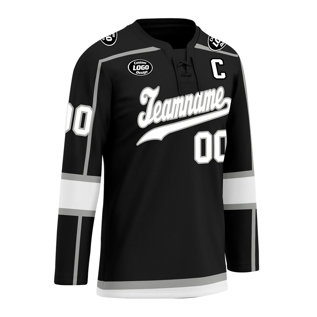 Custom Black White Personalized Hockey Jersey HCKJ01-D0a70e8 - Coolcustomize