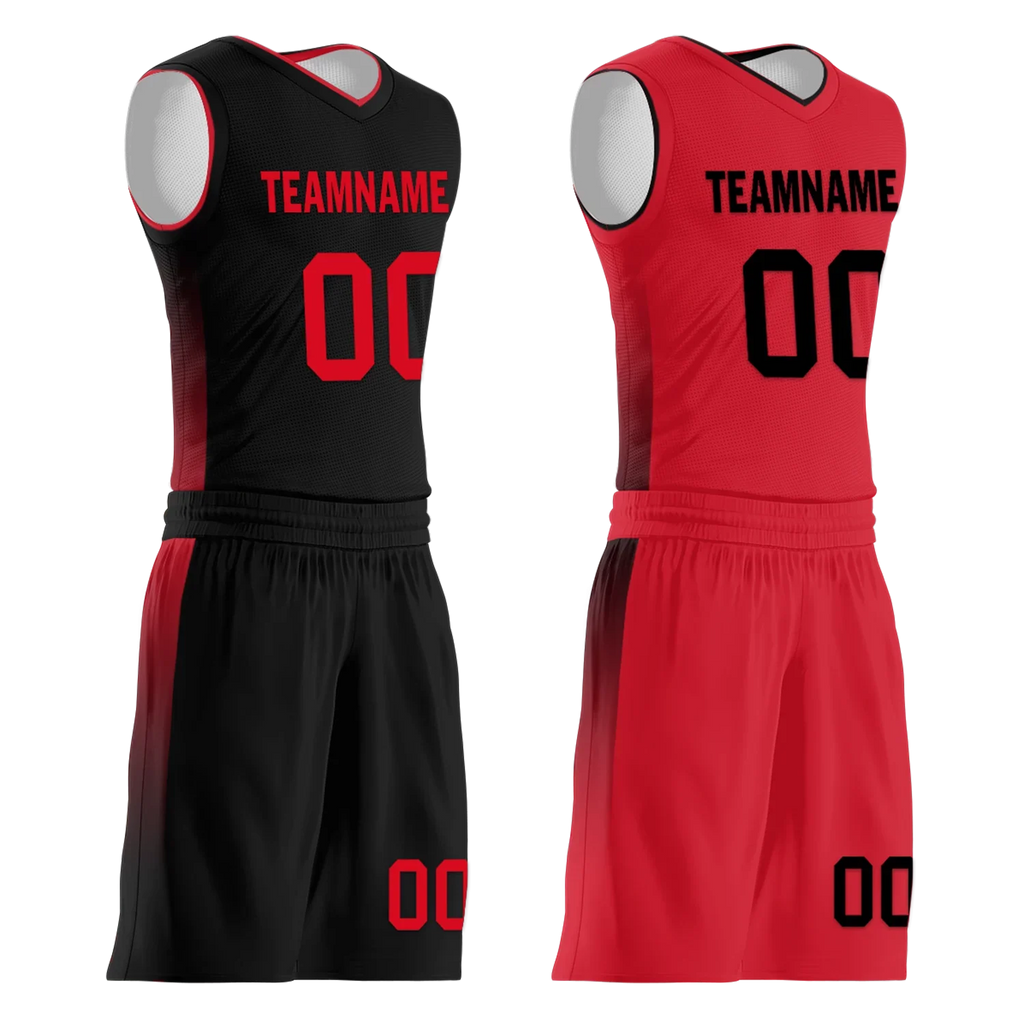 Custom Black Red Classic Style Reversible Basketball Uniform Personalized COOLMAX BBJR-D017018 - Coolcustomize