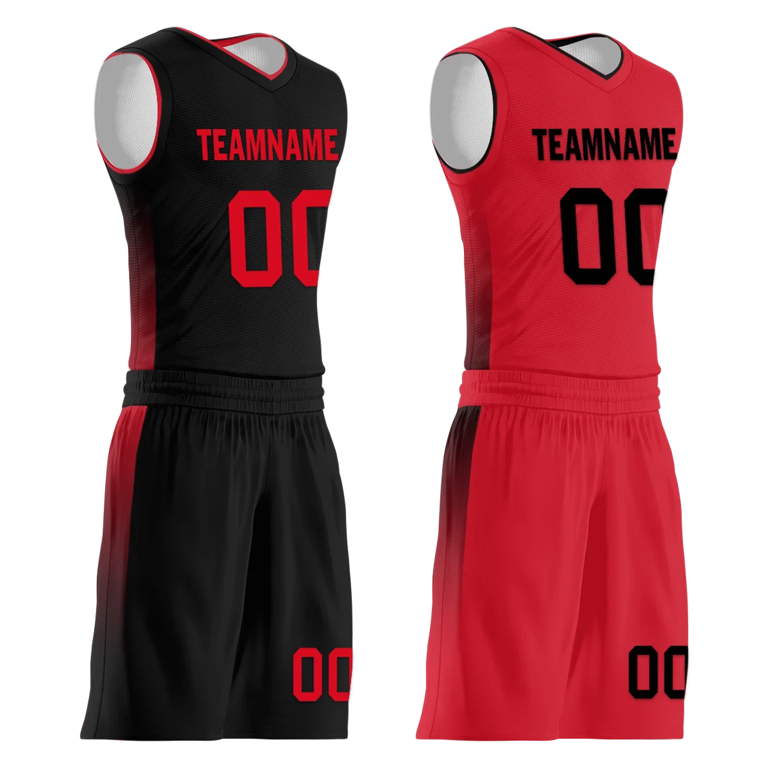 Custom Black Red Classic Style Reversible Basketball Uniform Personalized COOLMAX BBJR-D017018 - Coolcustomize