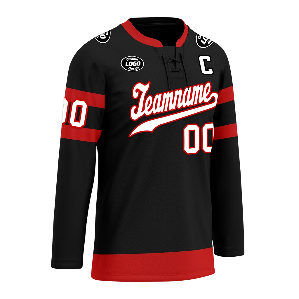 Custom Black Red Personalized Hockey Jersey HCKJ01-D0a70b0 - Coolcustomize