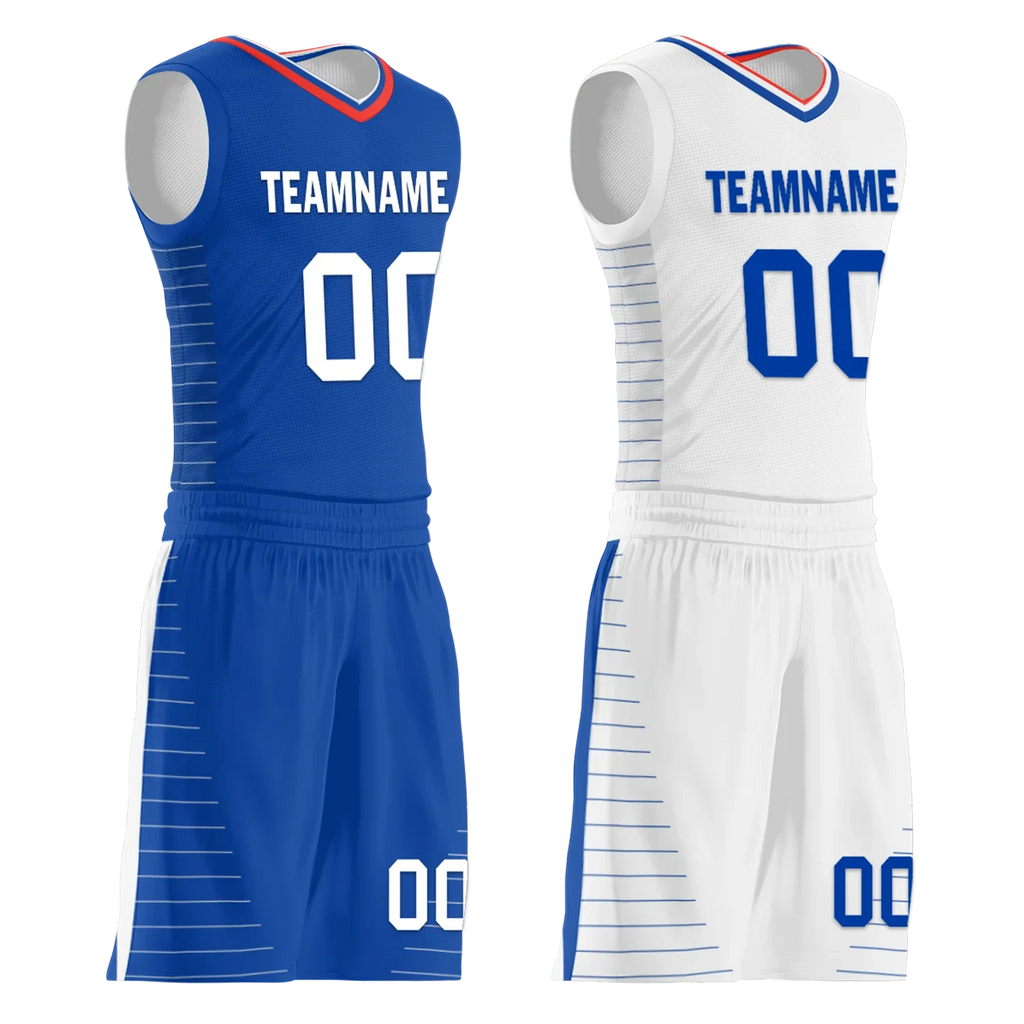Custom Blue White Classic Style Reversible Basketball Uniform Personalized COOLMAX BBJR-D017031 - Coolcustomize