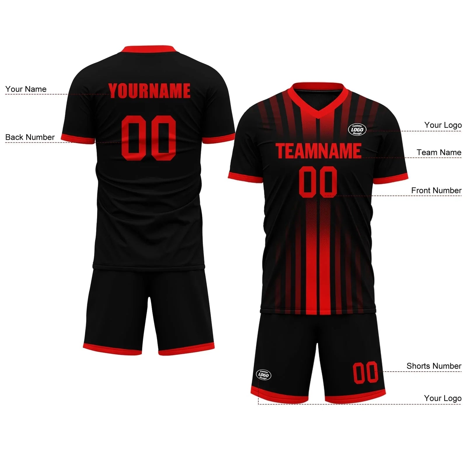 Custom Black Red Soccer Sets Jersey Personalized SCJ101-D020131-2 - Coolcustomize