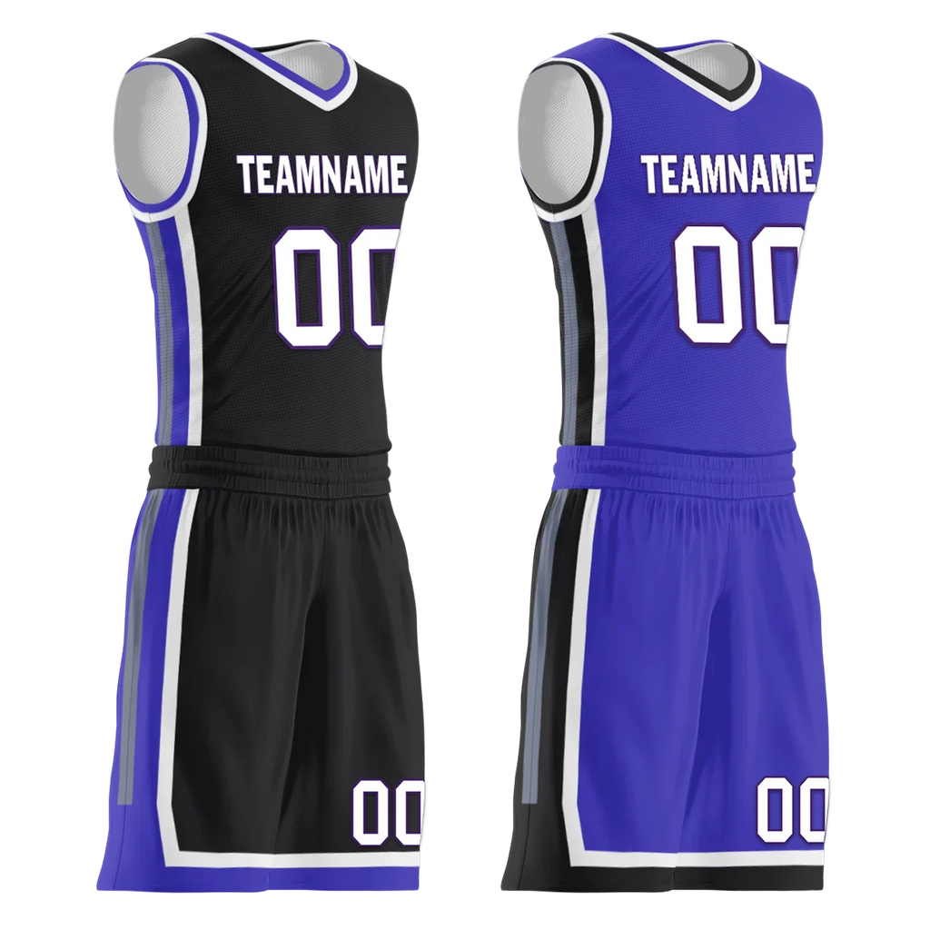 Custom Black Blue Classic Style Reversible Basketball Uniform Personalized COOLMAX BBJR-D017036 - Coolcustomize