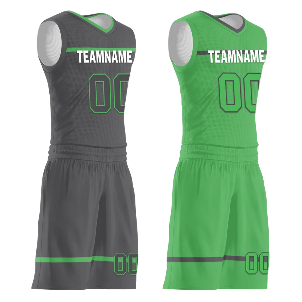 Custom Gray Green Classic Style Reversible Basketball Uniform Personalized COOLMAX BBJR-D017046 - Coolcustomize
