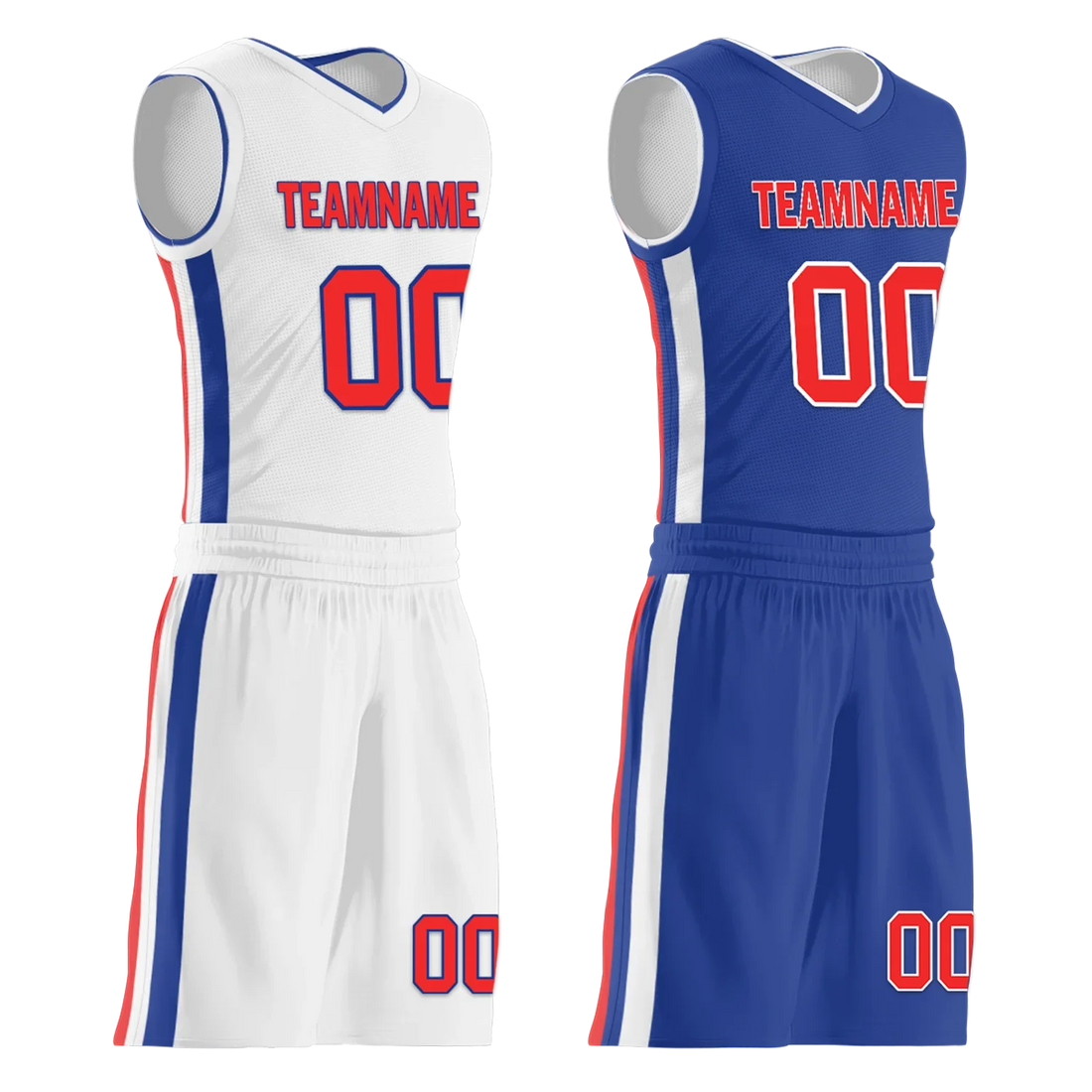 Custom White Blue Classic Style Reversible Basketball Uniform Personalized COOLMAX BBJR-D017020