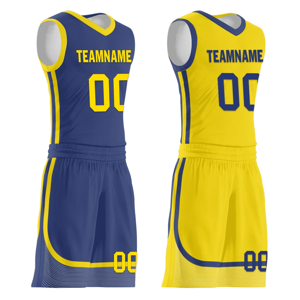 Custom Blue Yellow Classic Style Reversible Basketball Uniform Personalized Ordinary BBJR-D017003 - Coolcustomize