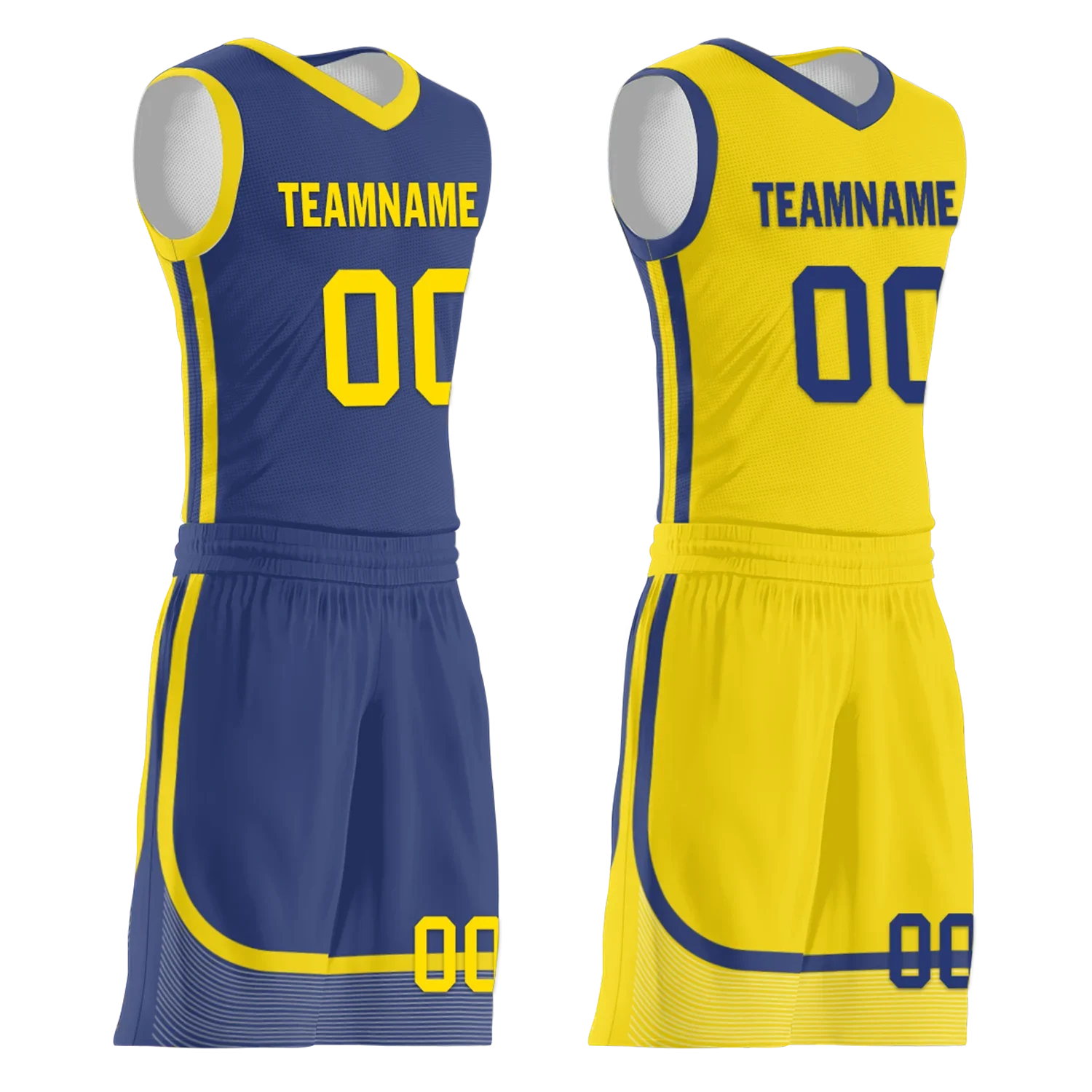Custom Blue Yellow Classic Style Reversible Basketball Uniform Personalized Ordinary BBJR-D017003 - Coolcustomize