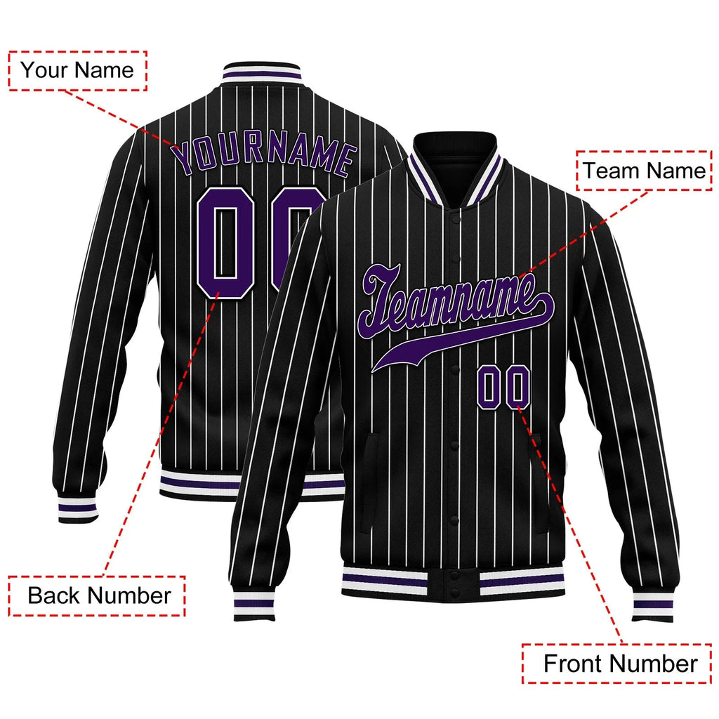 Custom Black White Stripe Fashion Jacket Bomber Full-Snap Varsity Letterman Personalized Jacket FZ005-D020219-9 - Coolcustomize
