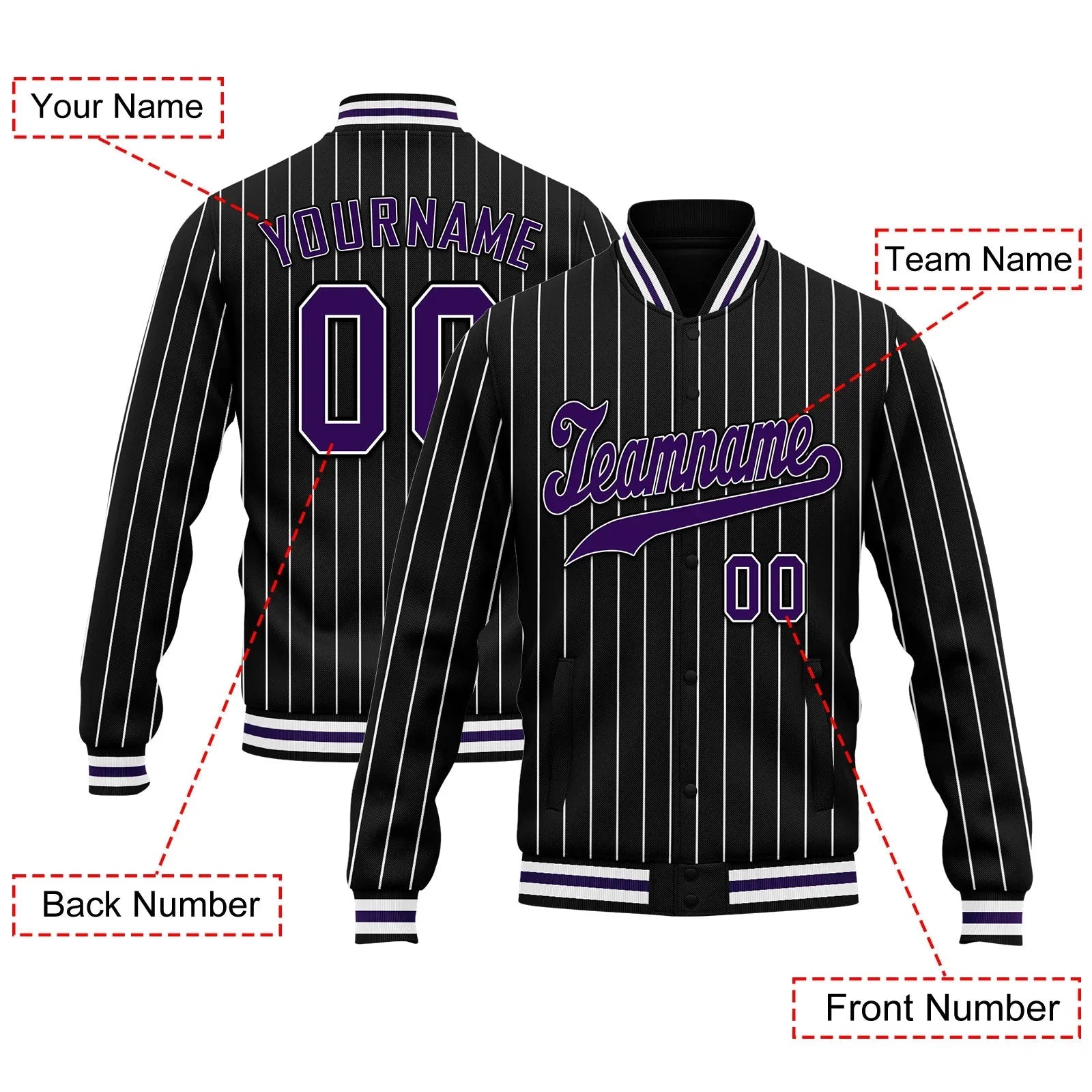 Custom Black White Stripe Fashion Jacket Bomber Full-Snap Varsity Letterman Personalized Jacket FZ005-D020219-9 - Coolcustomize