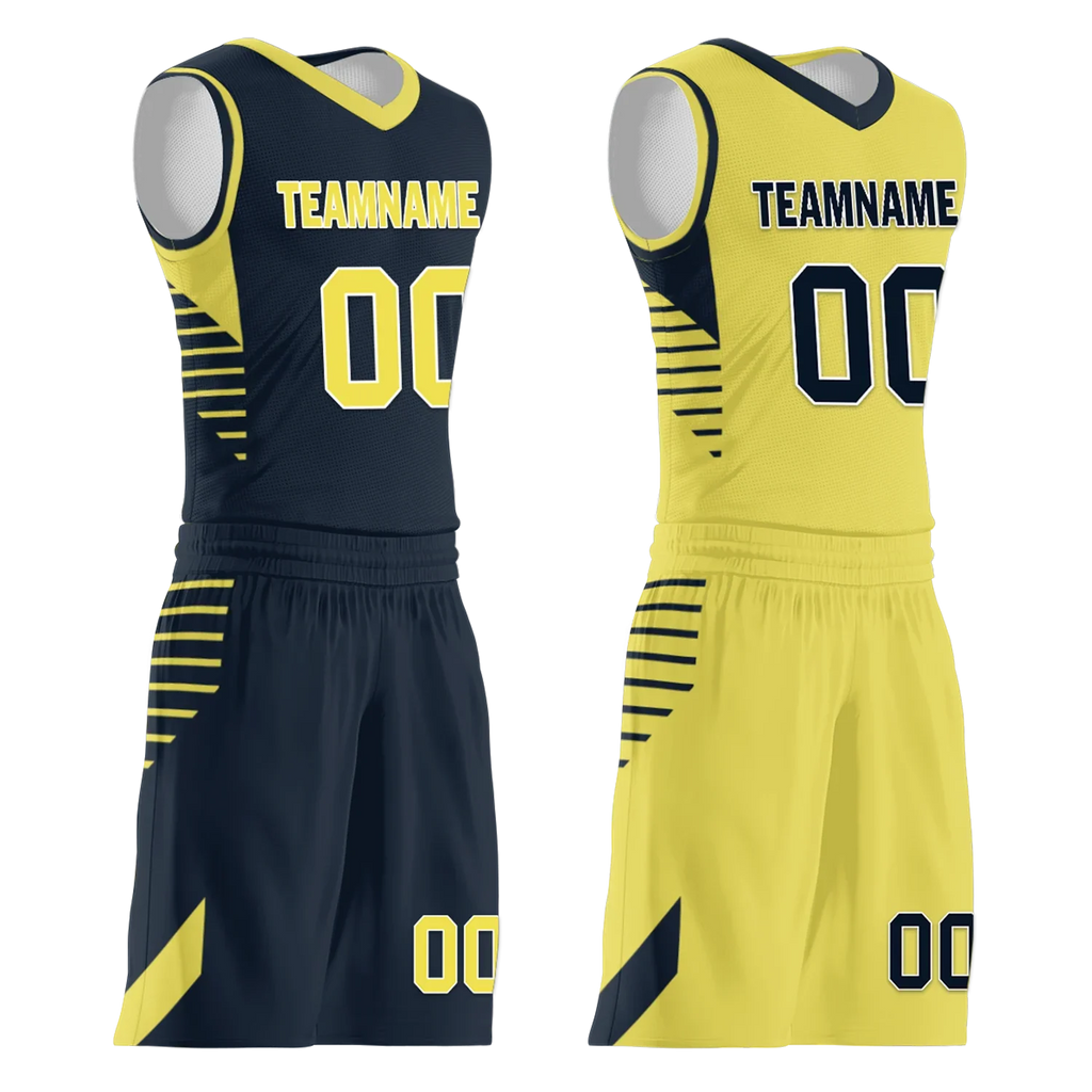 Custom Blue Yellow Classic Style Reversible Basketball Uniform Personalized Ordinary BBJR-D017059 - Coolcustomize