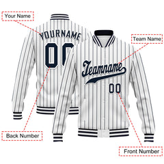 Custom White Navy Stripe Fashion Jacket Bomber Full-Snap Varsity Letterman Personalized Jacket FZ005-D020219-2