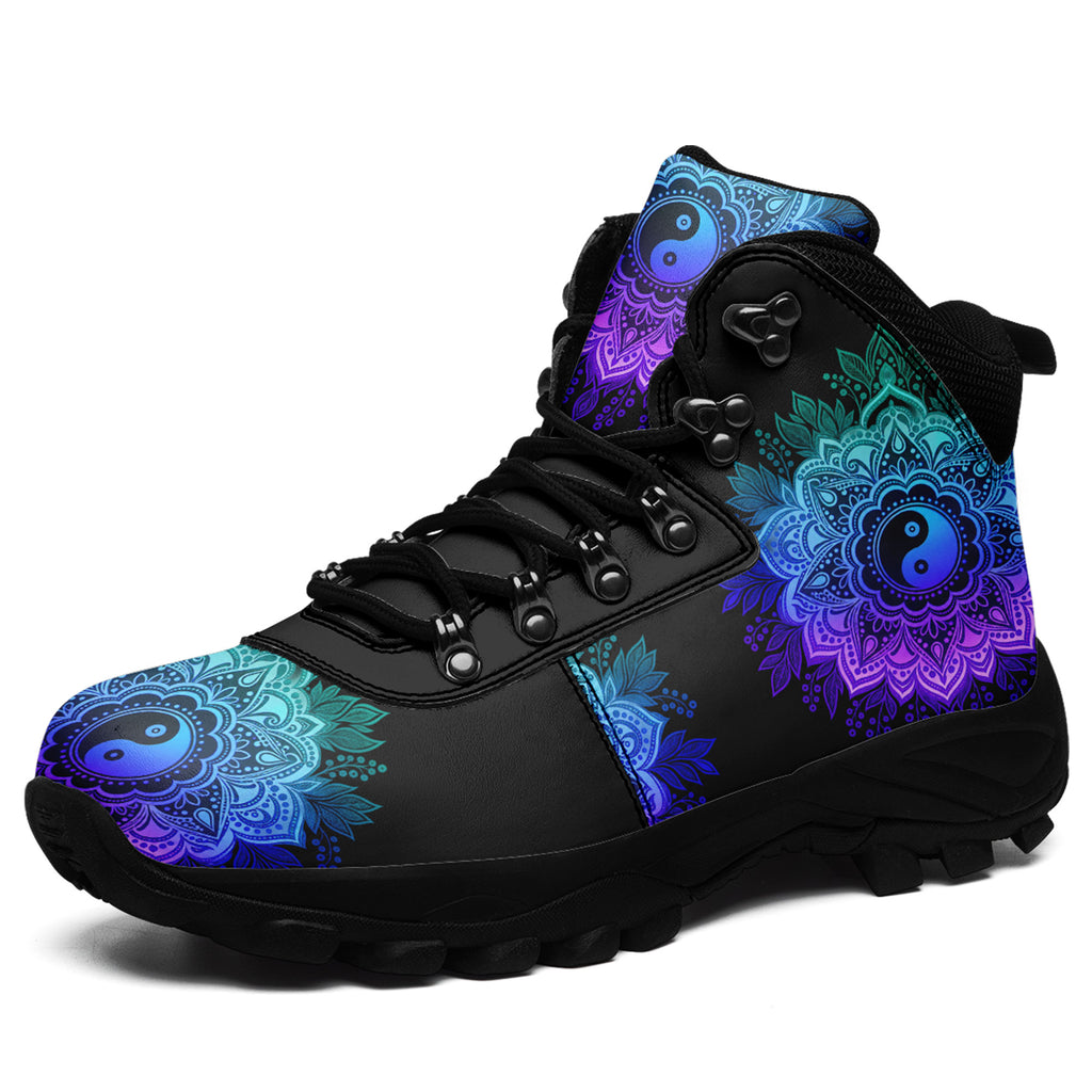 Personalized Boho Yin Yang Outdoor Combat Boots – Lightweight Non-Slip Spiritual Walking Shoes