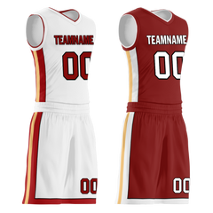 Custom White Red Classic Style Reversible Basketball Uniform Personalized COOLMAX BBJR-D017017