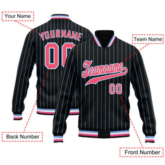 Custom Black Blue Stripe Fashion Jacket Bomber Full-Snap Varsity Letterman Personalized Jacket FZ005-D020219-30