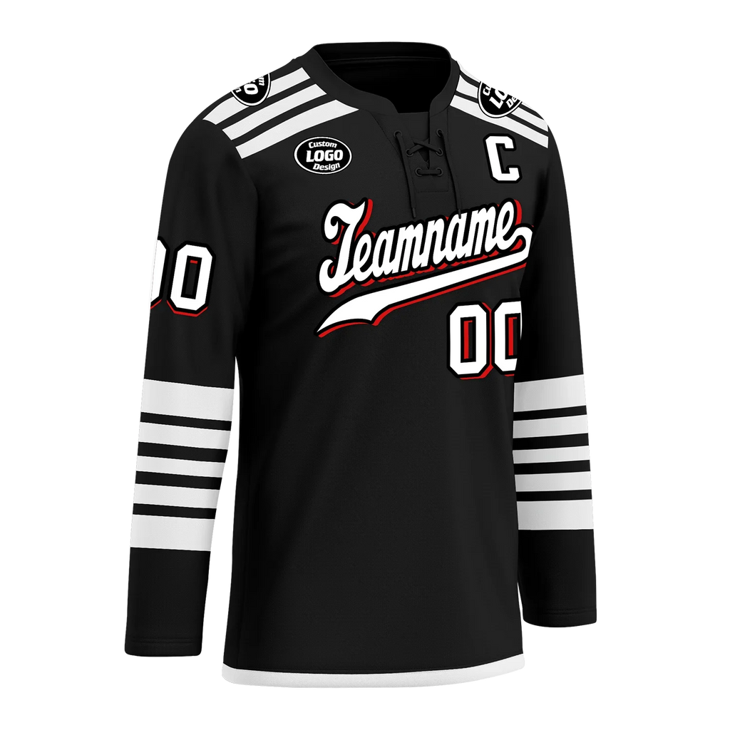 Custom Black White Personalized Hockey Jersey HCKJ01-D0a700d - Coolcustomize