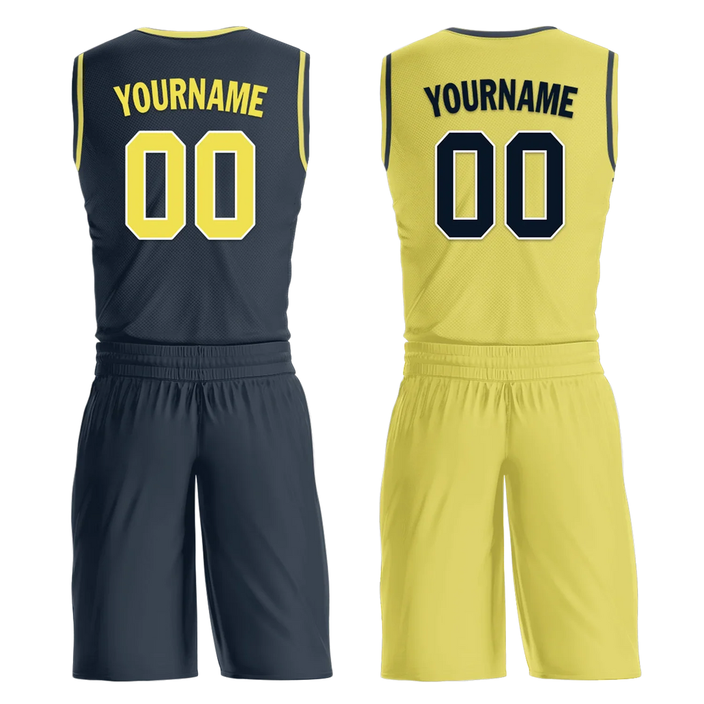 Custom Blue Yellow Classic Style Reversible Basketball Uniform Personalized COOLMAX BBJR-D017059 - Coolcustomize