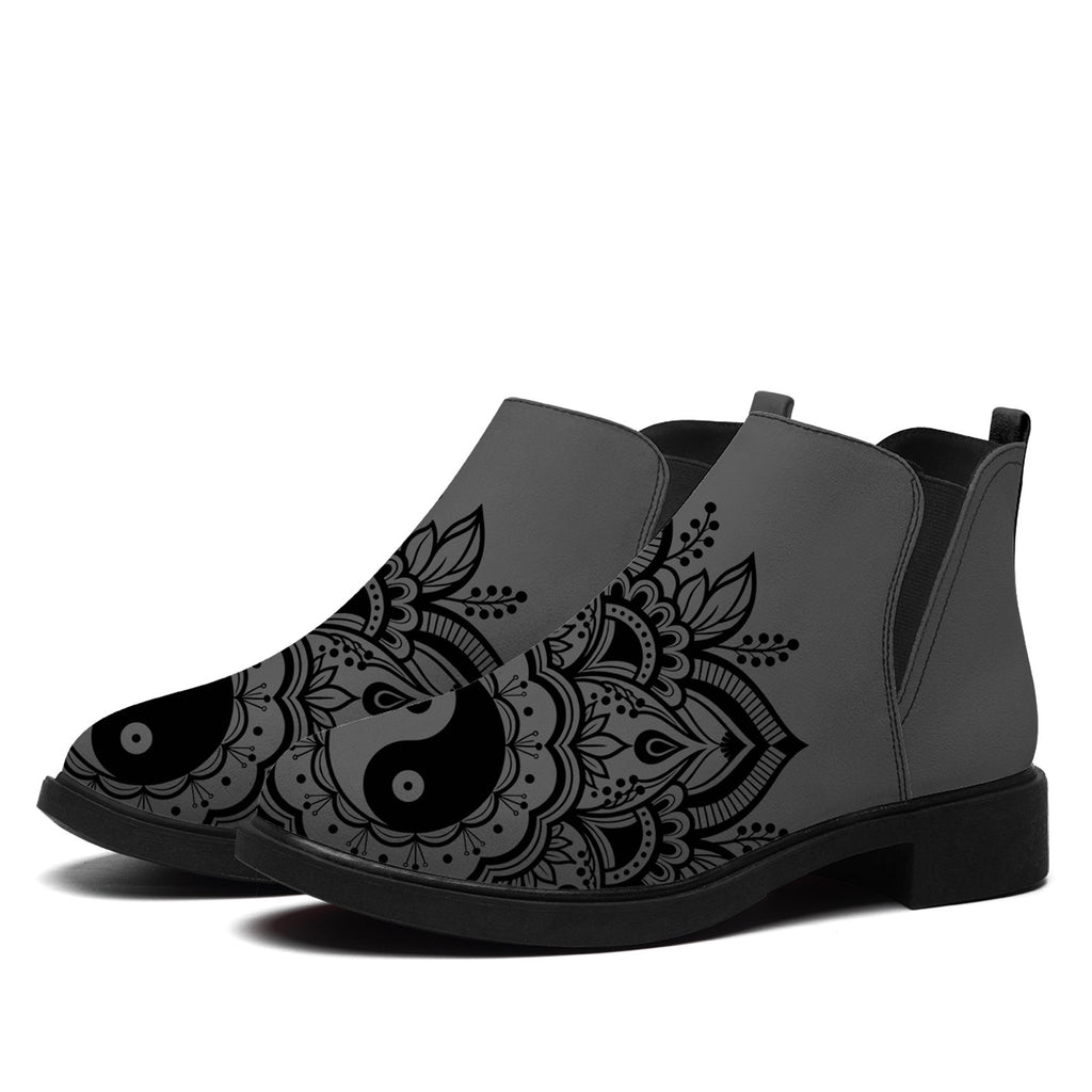 Personalized Boho Yin Yang Flower Chelsea Ankle Boots – Spiritual Zen Boots, Custom Gift for Yoga Lovers