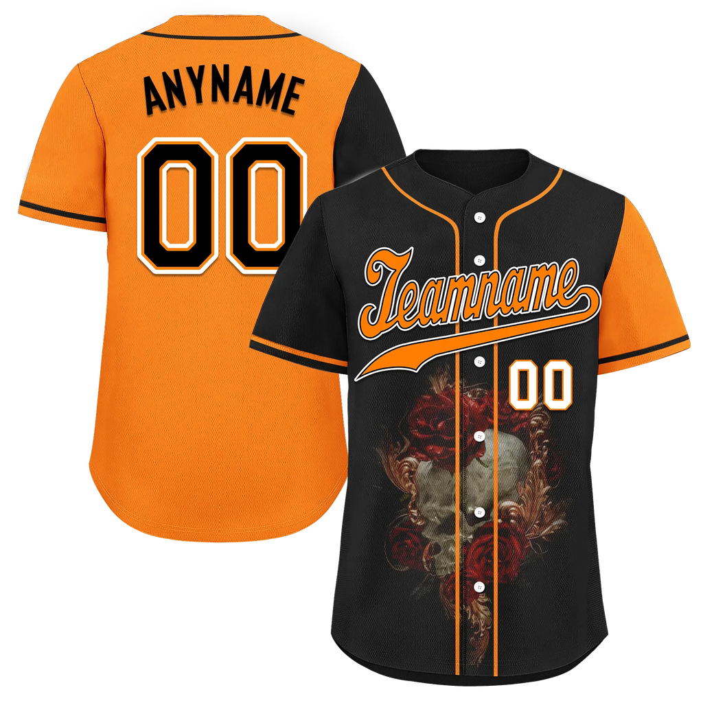 Custom Black Orange Skull Fashion Personalized Authentic Baseball Jersey BSBJ01-D017156 - Coolcustomize