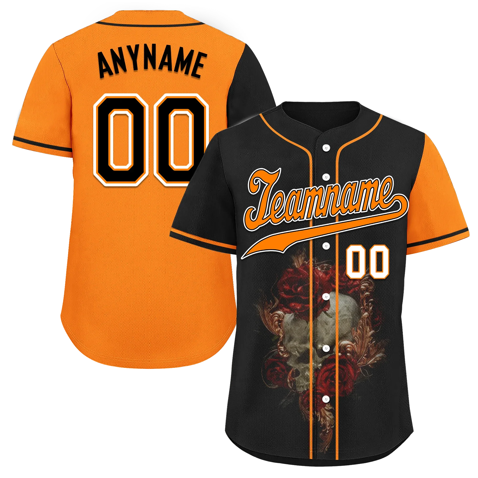 Custom Black Orange Skull Fashion Personalized Authentic Baseball Jersey BSBJ01-D017156 - Coolcustomize
