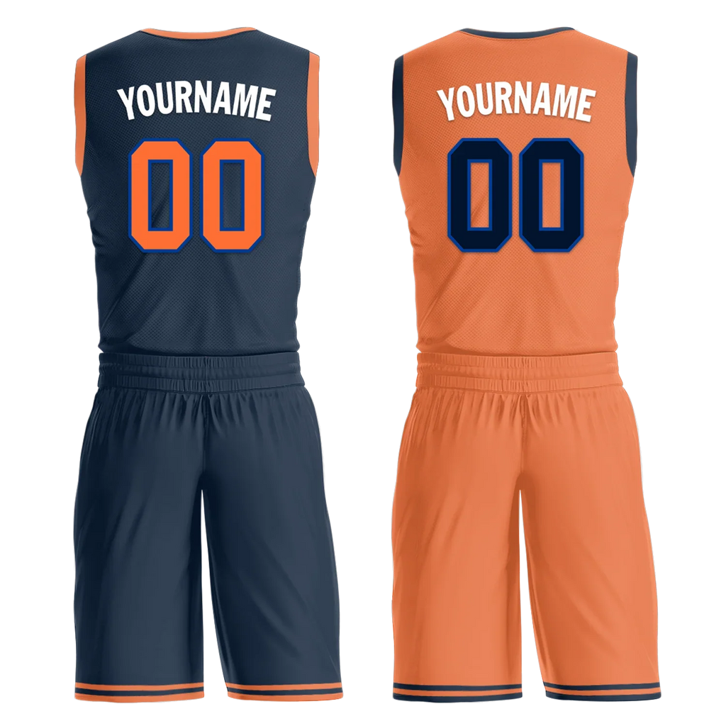 Custom Blue Orange Classic Style Reversible Basketball Uniform Personalized Ordinary BBJR-D017015 - Coolcustomize